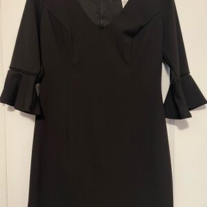 Teeze Me Black Sheath Dress 3/4 Flare Sleeve V-Neck